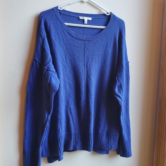 Seven7 Royal Blue/Purple Scoop Neck Cotton/Cashmere Sweater Size Large - Picture 1 of 16